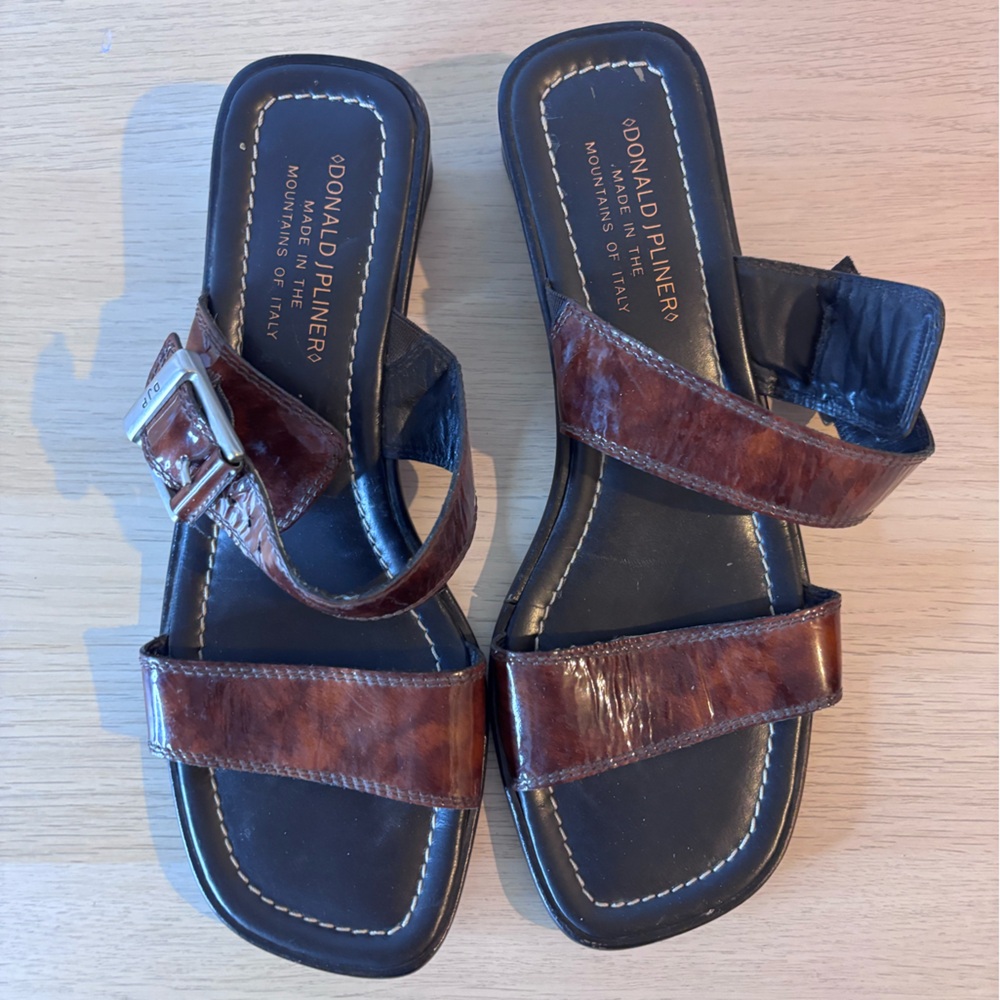 Donald J. Pliner Brown Leather Slide Sandals